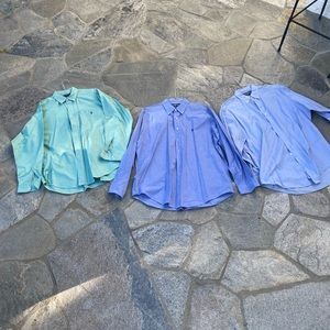 3 Ralph Lauren1 men’s( L) green and 2(blue)  161/2 -35 button down men’s polos .